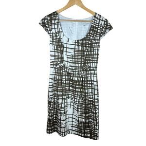 Trina Turk Dress Size 6 Cotton Silk Blend Brown White Abstract Print Designer